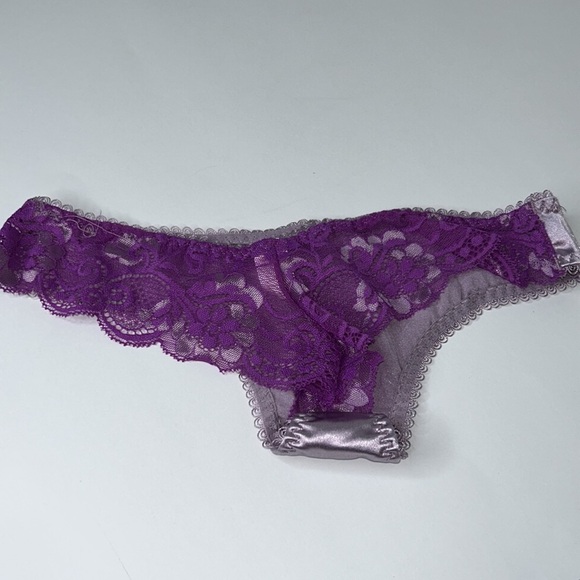 IZA Silky Satin & Lace Stretchy Lavender Purple Cheekini‎ Brazilian Almost Thong - Picture 12 of 17